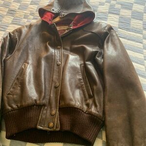 Calvin Klein melton convertible collar to hood leather BOMBER 1983